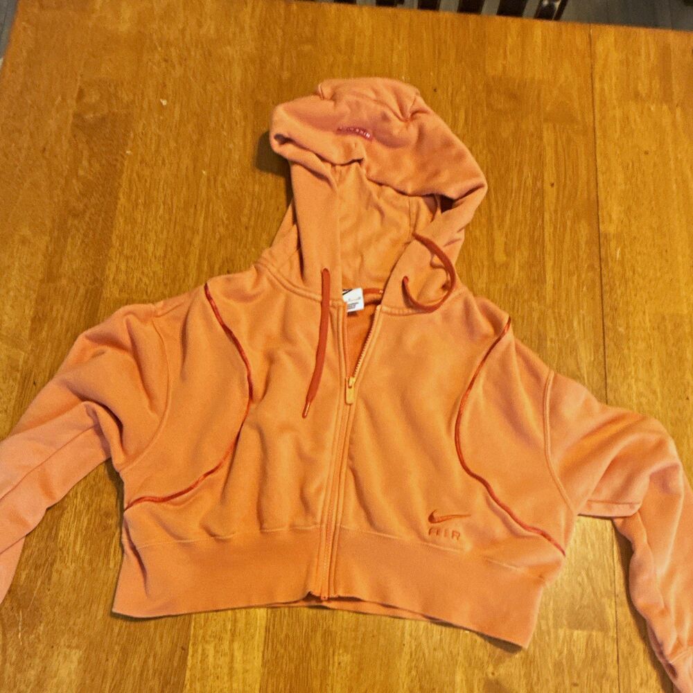 Nike Air Women’s Full Zip Fleece Cropped Hoodie Orange Size Small DQ6579-871